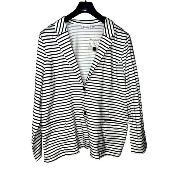Denim & Co. Blazer Jacket Womens X-Large Navy Stripe French Terry Nautical QVC - Picture 1 of 9